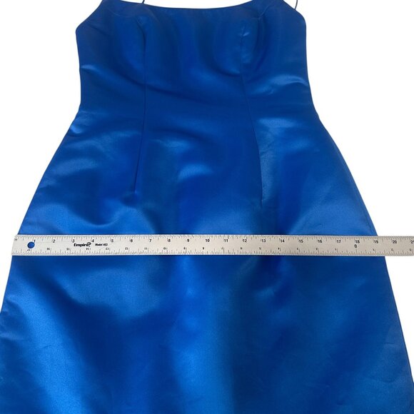 Jovani Blue Satin Sleeveless Rhinestone U Back Mermaid Trumpet Long Dress Sz 10 - Picture 13 of 15